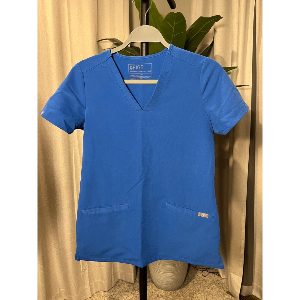 FIGS Casma Scrub Top Royal Blue Technical Collection V-Neck XXS Short Sleeve